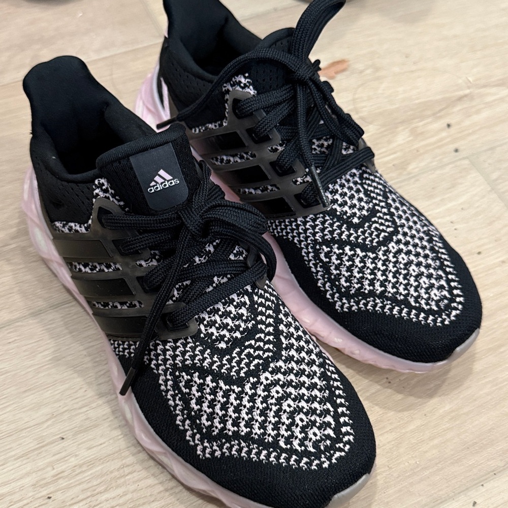 Adidas Black and Pink Knit Sneakers